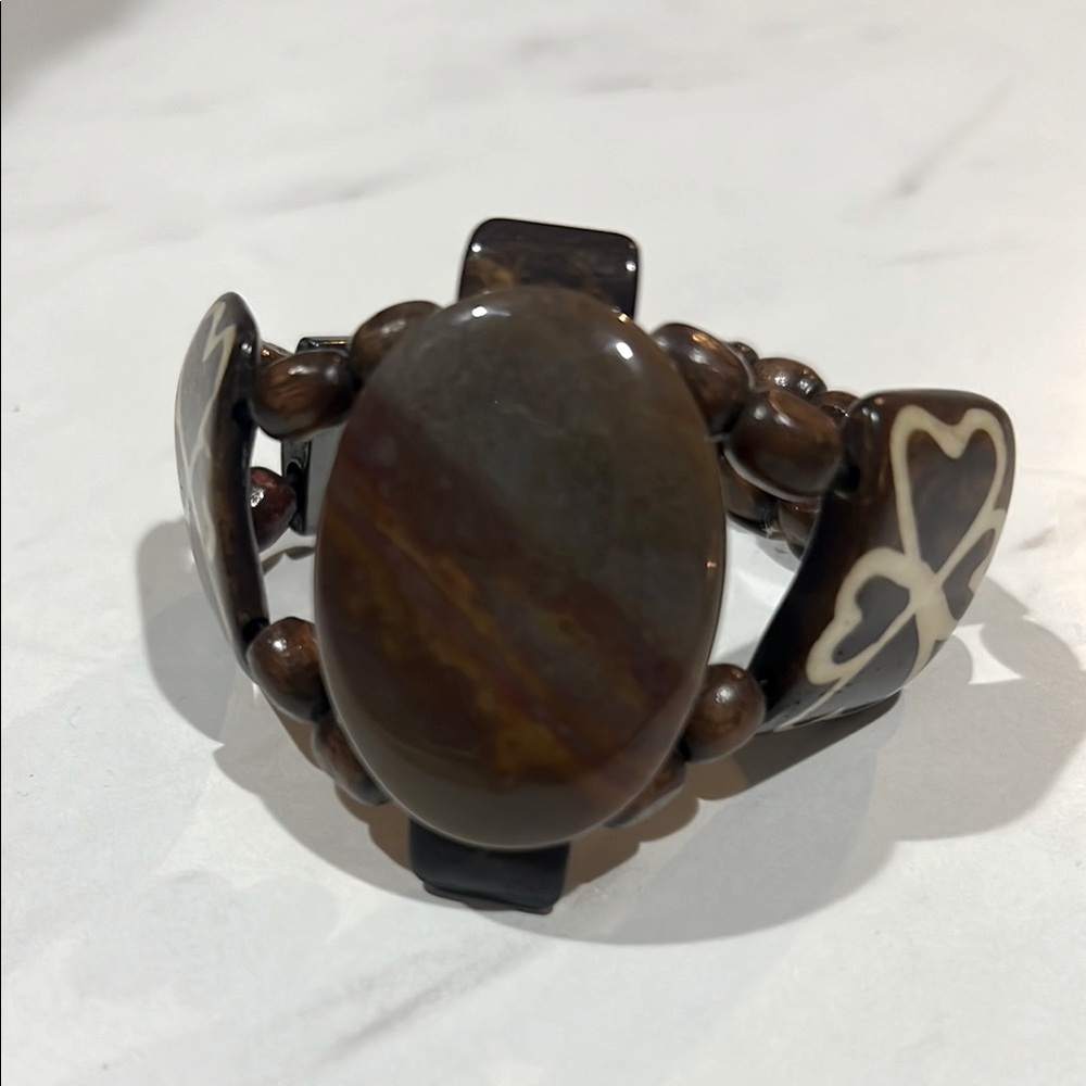 Tigers Eye Stone & Brown Beads Handmade Stretch Bracelet